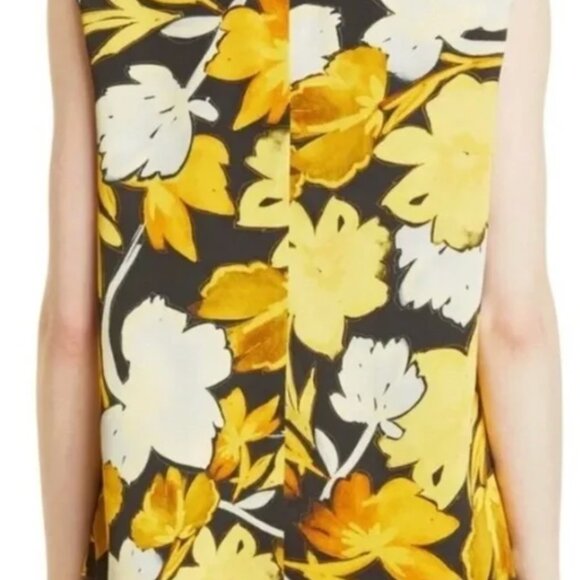 MILLY Riley Paper Peony Print Mock Neck Sleeveless Top, Yellow/Black, L - Picture 3 of 10